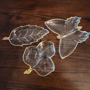 3 pc gold trimmed relish trays